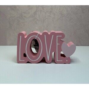 Rae Dunn LOVE Pink Wooden Sign Valentine Decor Heart Farmhouse New